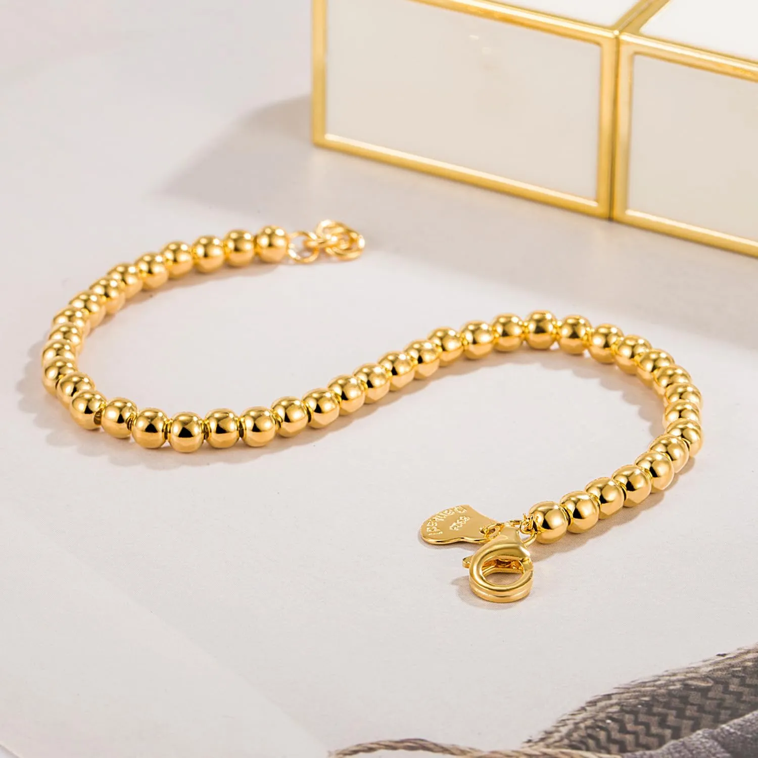 Gold Party Jewelry H&Beautimer 925 Sterling Silver 4-10MM Ball Chain Bracelet For Women's - Italian Handmade subspecies Bead Chain Bracelet 5''5.7''6.3''6.7''7.5''8''8.3''8.5''9 Inch Rose 
