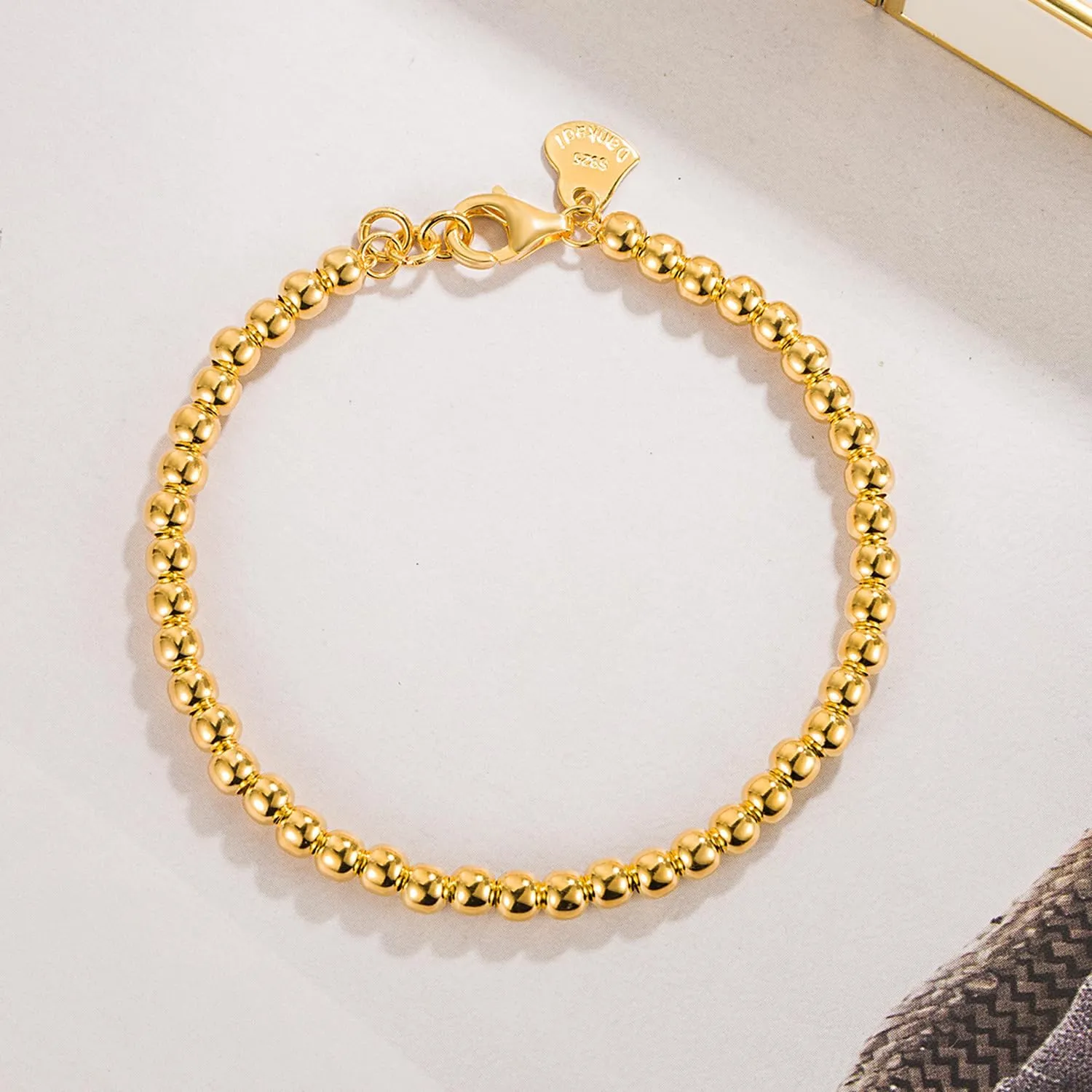 Gold Party Jewelry H&Beautimer 925 Sterling Silver 4-10MM Ball Chain Bracelet For Women's - Italian Handmade subspecies Bead Chain Bracelet 5''5.7''6.3''6.7''7.5''8''8.3''8.5''9 Inch Rose 