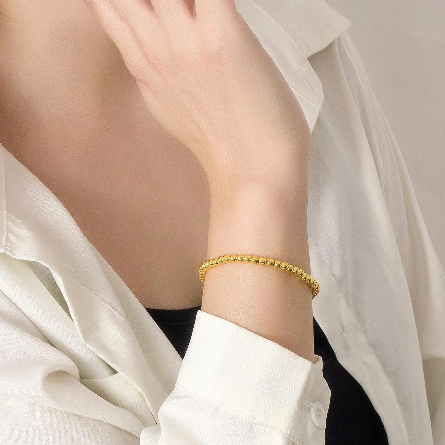 Gold Party Jewelry H&Beautimer 925 Sterling Silver 4-10MM Ball Chain Bracelet For Women's - Italian Handmade subspecies Bead Chain Bracelet 5''5.7''6.3''6.7''7.5''8''8.3''8.5''9 Inch Rose 