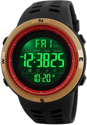 (Gold Red) Men's Digital Plastic Sports Watch Waterproof Military Stopwatch prelude Countdown Watches for Men 