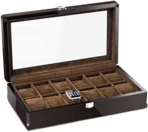 Grid Watch Box Jewelry Box with Wood Grain Watch Storage Box Transparent Window for Home Watch Winder Watch Orga Watch Roll Watch opera Case Watch Stand Watch Box Watch Box 12 