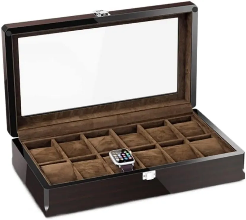 Grid Watch Box Jewelry Box with Wood Grain Watch Storage Box Transparent Window for Home Watch Winder Watch Orga Watch Roll Watch opera Case Watch Stand Watch Box Watch Box 12 