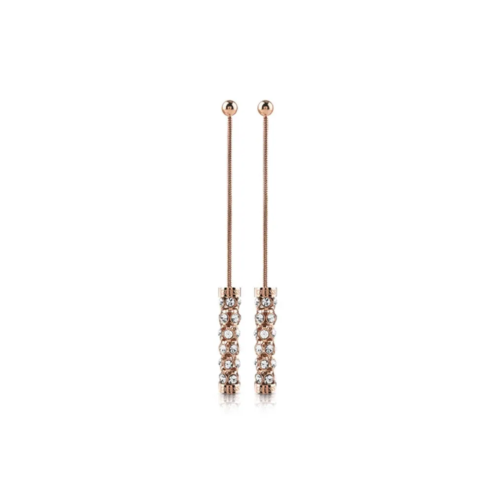 Guess Earring Ip Rosegold With Coil Pave Chain