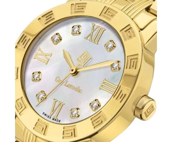 Guy Laroche  Alex Ladies White Dial and Yellow Gold Stainless Steel Bracelet Watch