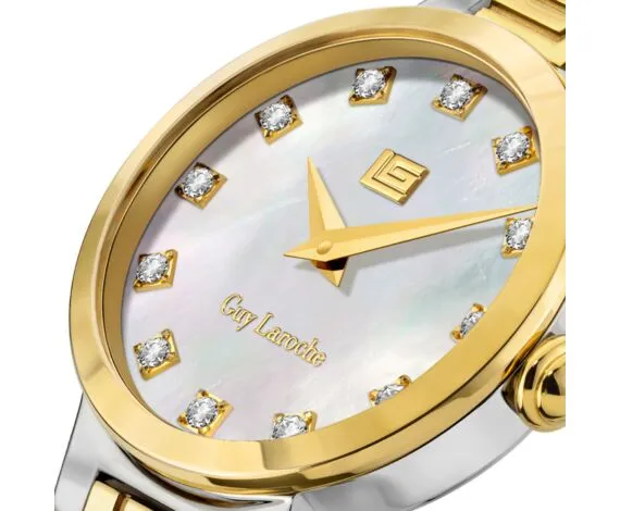 Guy Laroche  Ariane Ladies White MOP Dial Silver and Gold Stainless Steel Bracelet Watch