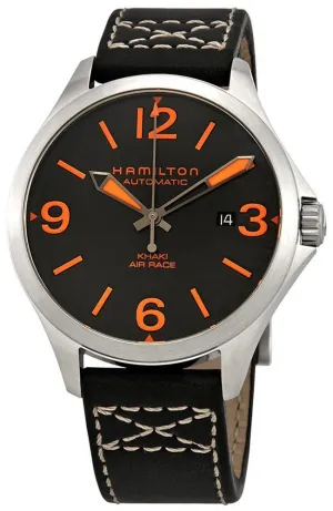Hamilton Khaki Aviation Air Race Automatic Black and Orange Dial Date Black Leather Men’s Strap Watch H76535731