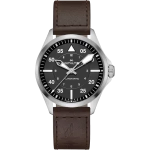 Hamilton Khaki Aviation Pilot Auto Black 39mm on Leather