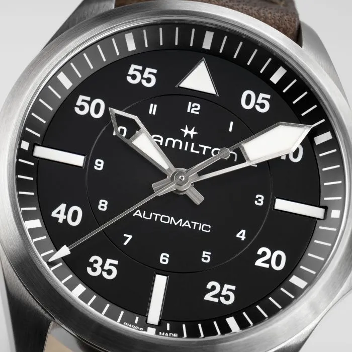 Hamilton Khaki Aviation Pilot Auto Black 39mm on Leather