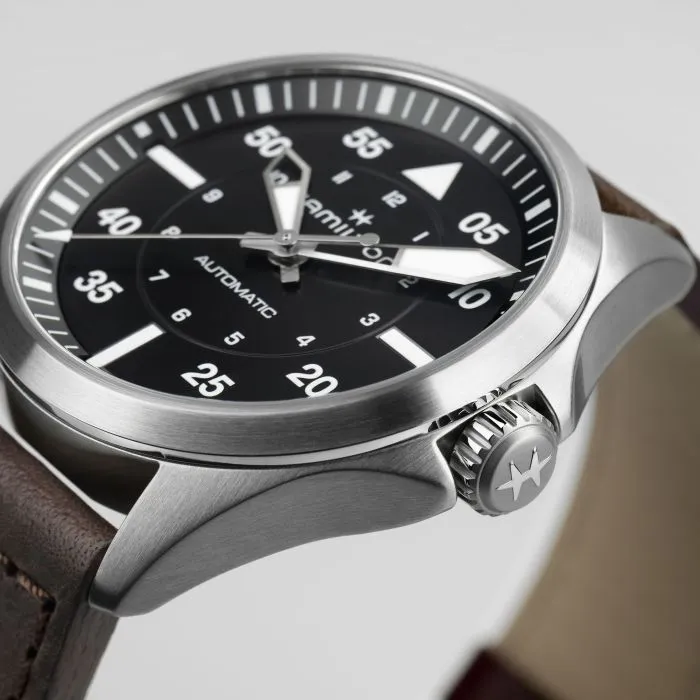 Hamilton Khaki Aviation Pilot Auto Black 39mm on Leather