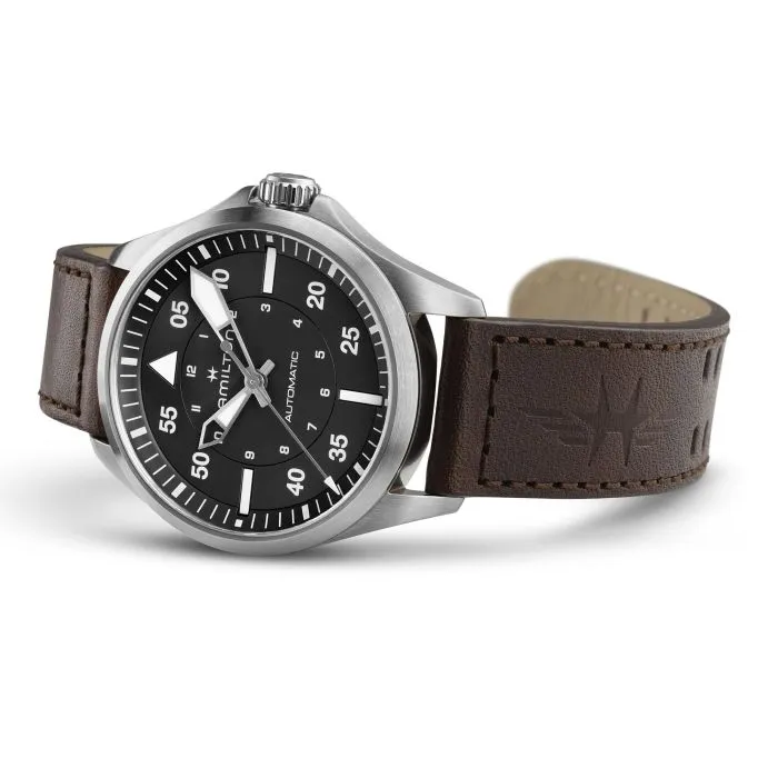 Hamilton Khaki Aviation Pilot Auto Black 39mm on Leather
