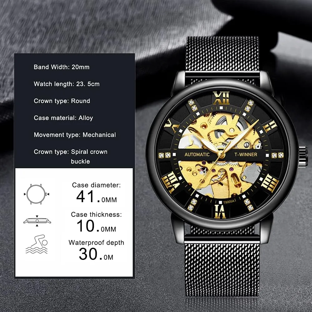 Hand-Wind Mens adventurer gel Watches (Blue) Dentily Men's Skeleton Watch Classic Roman Numeral Steampunk Mechanical Watch 