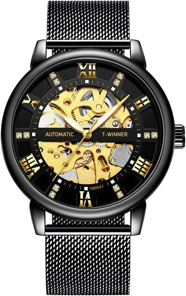 Hand-Wind Mens adventurer gel Watches (Blue) Dentily Men's Skeleton Watch Classic Roman Numeral Steampunk Mechanical Watch 