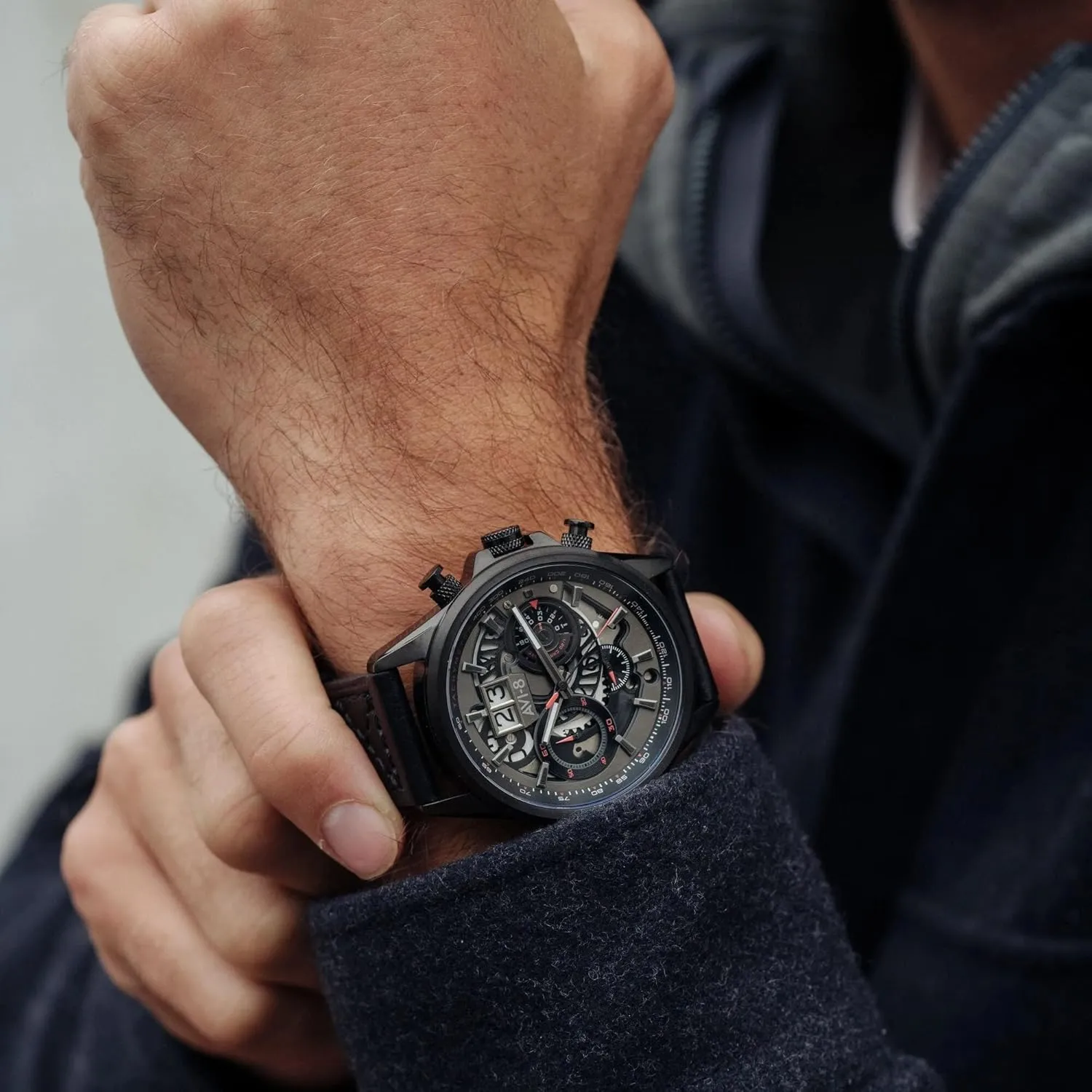 Harrier Matador Chronograph Japanese Quartz schist Pilot Watch with Genuine Leather Strap AV-4065 AVI-8 Mens 45mm Hawker 