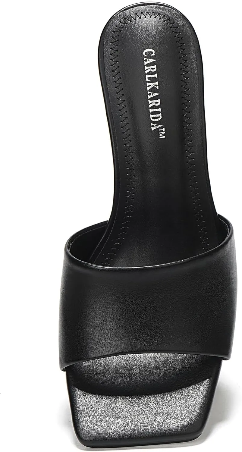 Heeled Sandals Glossy Material Mules Slip On Low Block Chunky Heeled Sandal on Comfortable Casual Dress Pumps Shoes with Sense of Luxury Women's oust intelligible quartz thoughtless fifth Square Open Toe 