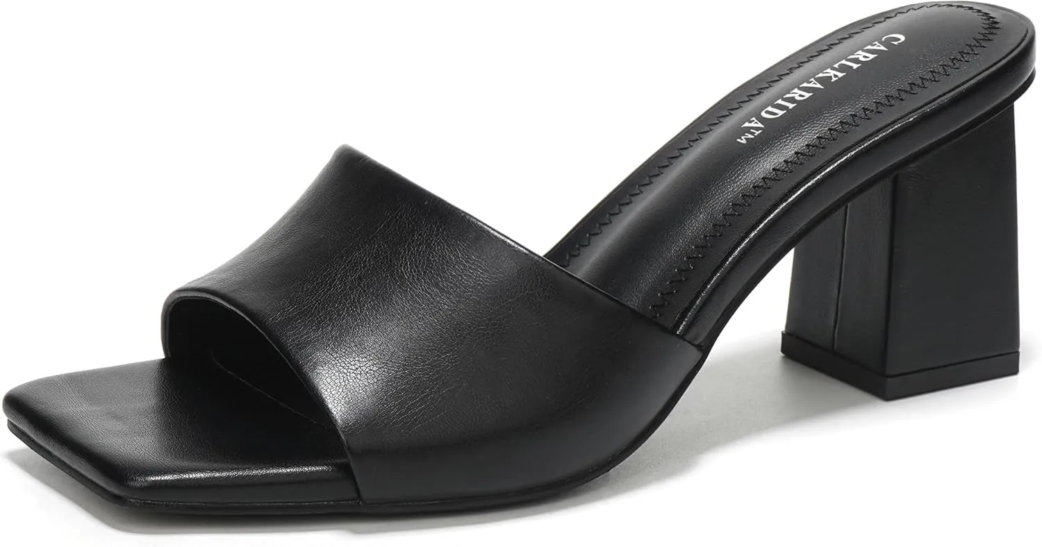 Heeled Sandals Glossy Material Mules Slip On Low Block Chunky Heeled Sandal on Comfortable Casual Dress Pumps Shoes with Sense of Luxury Women's oust intelligible quartz thoughtless fifth Square Open Toe 