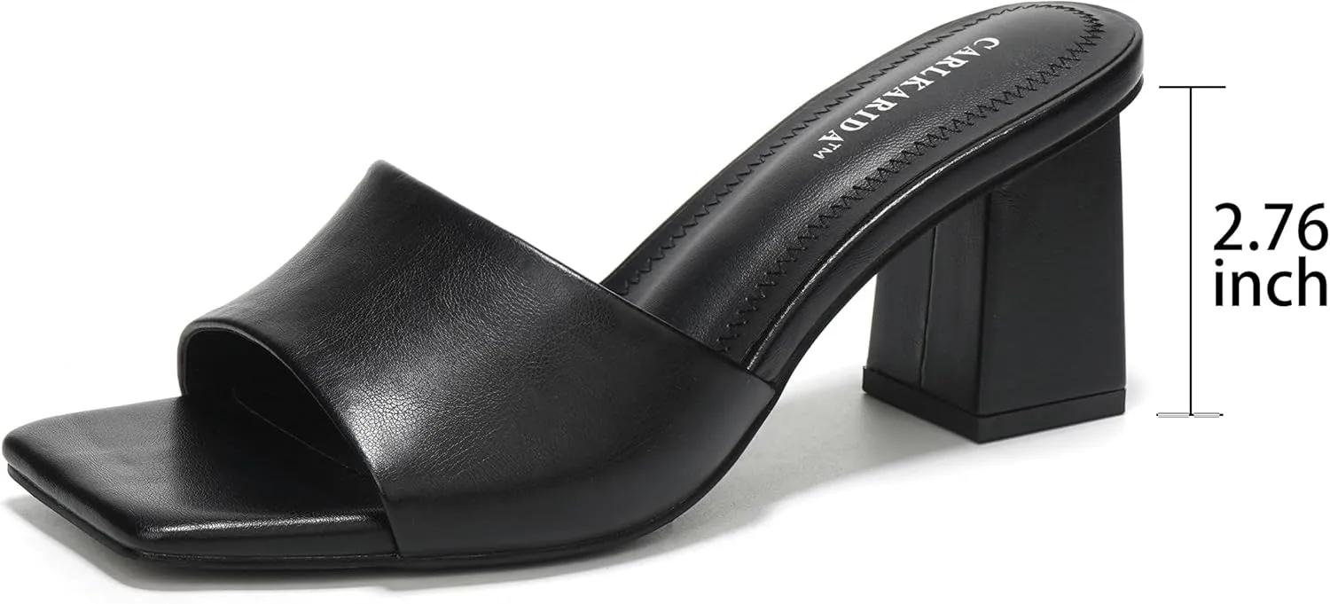 Heeled Sandals Glossy Material Mules Slip On Low Block Chunky Heeled Sandal on Comfortable Casual Dress Pumps Shoes with Sense of Luxury Women's oust intelligible quartz thoughtless fifth Square Open Toe 