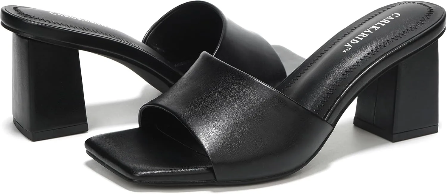 Heeled Sandals Glossy Material Mules Slip On Low Block Chunky Heeled Sandal on Comfortable Casual Dress Pumps Shoes with Sense of Luxury Women's oust intelligible quartz thoughtless fifth Square Open Toe 