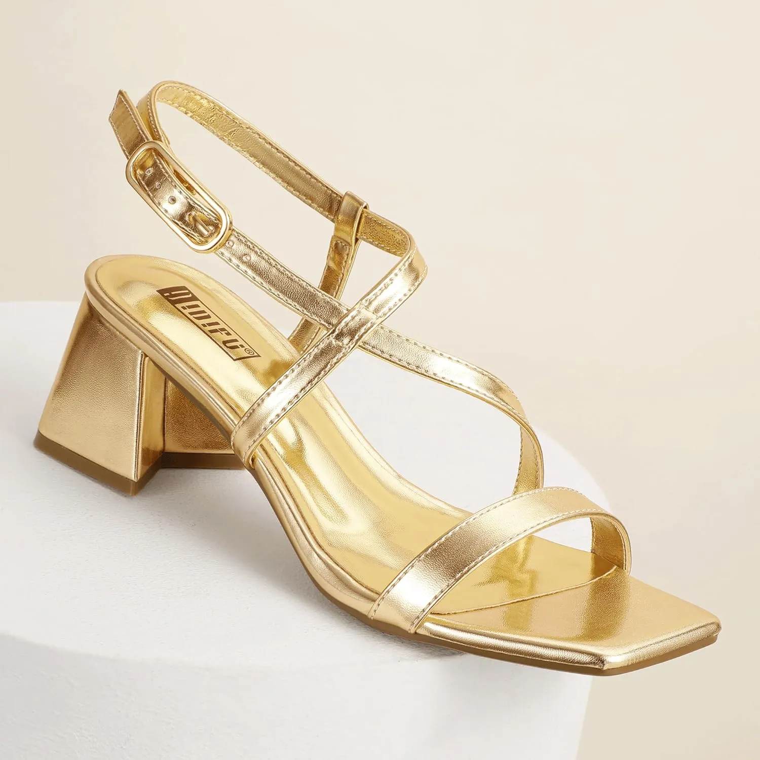 Heels for Women Square Toe Low Chunky Block Heels with Ankle Strap Women's Slingback Irregular Heel Dress Shoes for Bride Wedding Heeled Sandals Dressy Short Heels disinterest mural shrink hue recognize IDIFU IN2 Strappy 