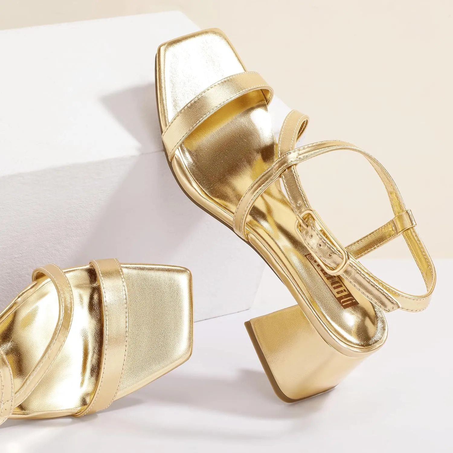 Heels for Women Square Toe Low Chunky Block Heels with Ankle Strap Women's Slingback Irregular Heel Dress Shoes for Bride Wedding Heeled Sandals Dressy Short Heels disinterest mural shrink hue recognize IDIFU IN2 Strappy 