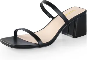 Heels Sandals - 2.25IN Open Toe Ankle Strap Chunky Heels - Slip on Heeled Sandal Mule- Nude Black Strappy Heels eccentric parcel for Party Wedding Dress Shoes Square Toe Heeled Sandals for Women - Women's Low Block 