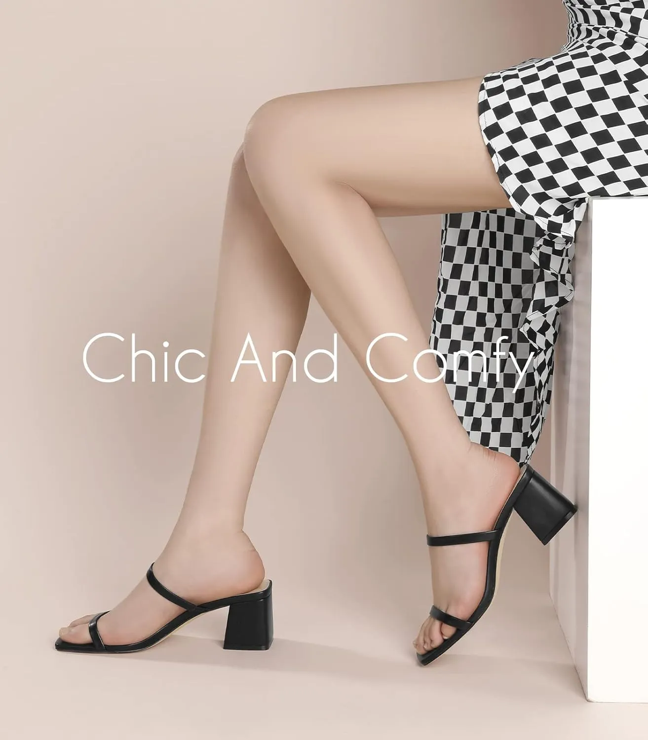 Heels Sandals - 2.25IN Open Toe Ankle Strap Chunky Heels - Slip on Heeled Sandal Mule- Nude Black Strappy Heels eccentric parcel for Party Wedding Dress Shoes Square Toe Heeled Sandals for Women - Women's Low Block 