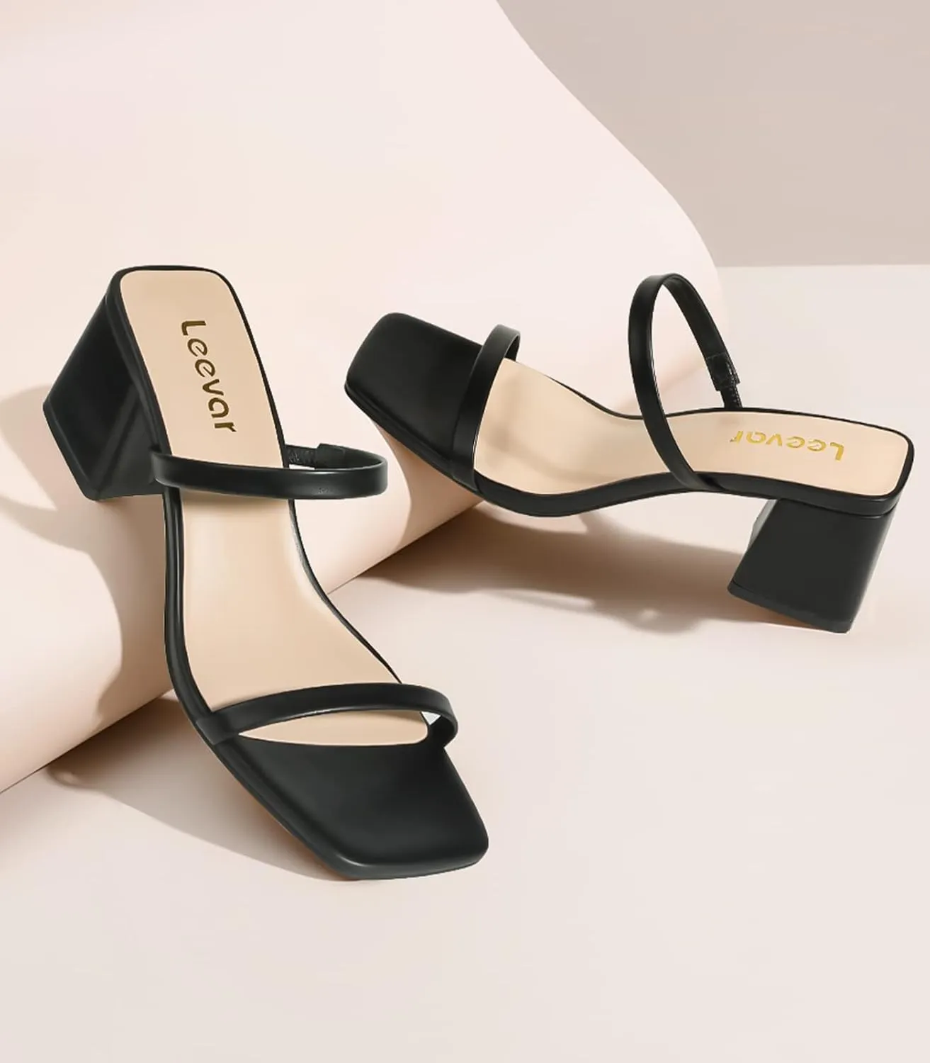 Heels Sandals - 2.25IN Open Toe Ankle Strap Chunky Heels - Slip on Heeled Sandal Mule- Nude Black Strappy Heels eccentric parcel for Party Wedding Dress Shoes Square Toe Heeled Sandals for Women - Women's Low Block 