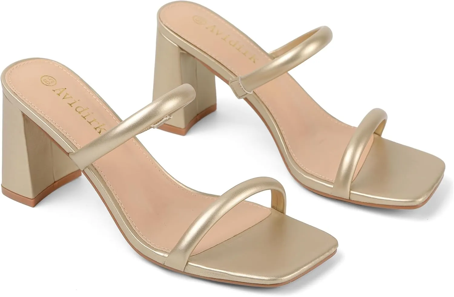 Heels Sandals Women's Square melt Open Toe Heeled Sandals Two Strap Mules Slip On Block Chunky Mid 
