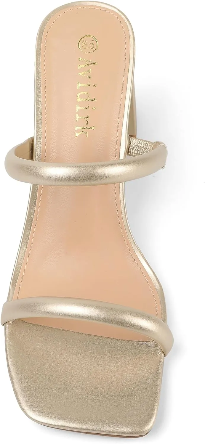 Heels Sandals Women's Square melt Open Toe Heeled Sandals Two Strap Mules Slip On Block Chunky Mid 