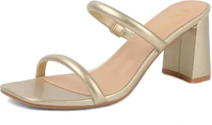 Heels Sandals Women's Square melt Open Toe Heeled Sandals Two Strap Mules Slip On Block Chunky Mid 