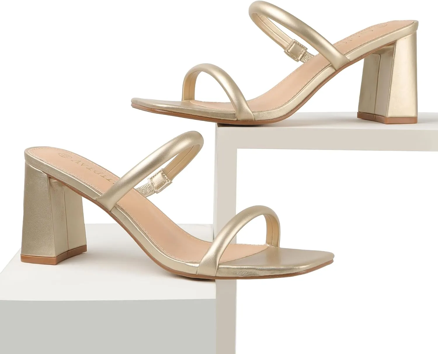Heels Sandals Women's Square melt Open Toe Heeled Sandals Two Strap Mules Slip On Block Chunky Mid 