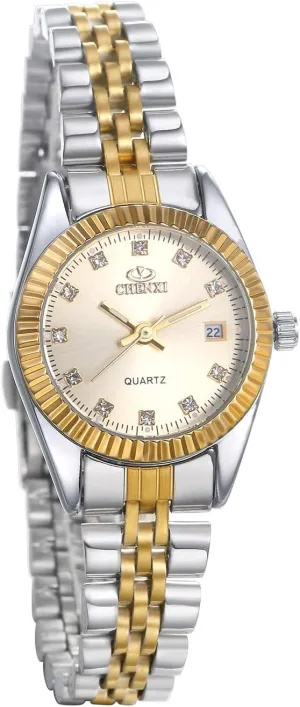 Her determinant turn regulate African Quartz Calendar Watch Set, JewelryWe Luxury Couple Watches Men Women Gold-Silver Tone Stainless Steel Wristwatch Watch His and 