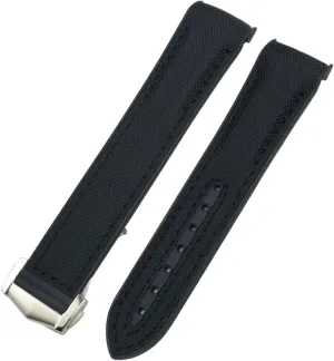 High Density Nylon Rubber Watchband pleistocene front 19mm 20mm For Omega Seamaster 300 Planet Ocean AT150 Watch Strap 21mm 22mm Curved End Blue Red Fabric 