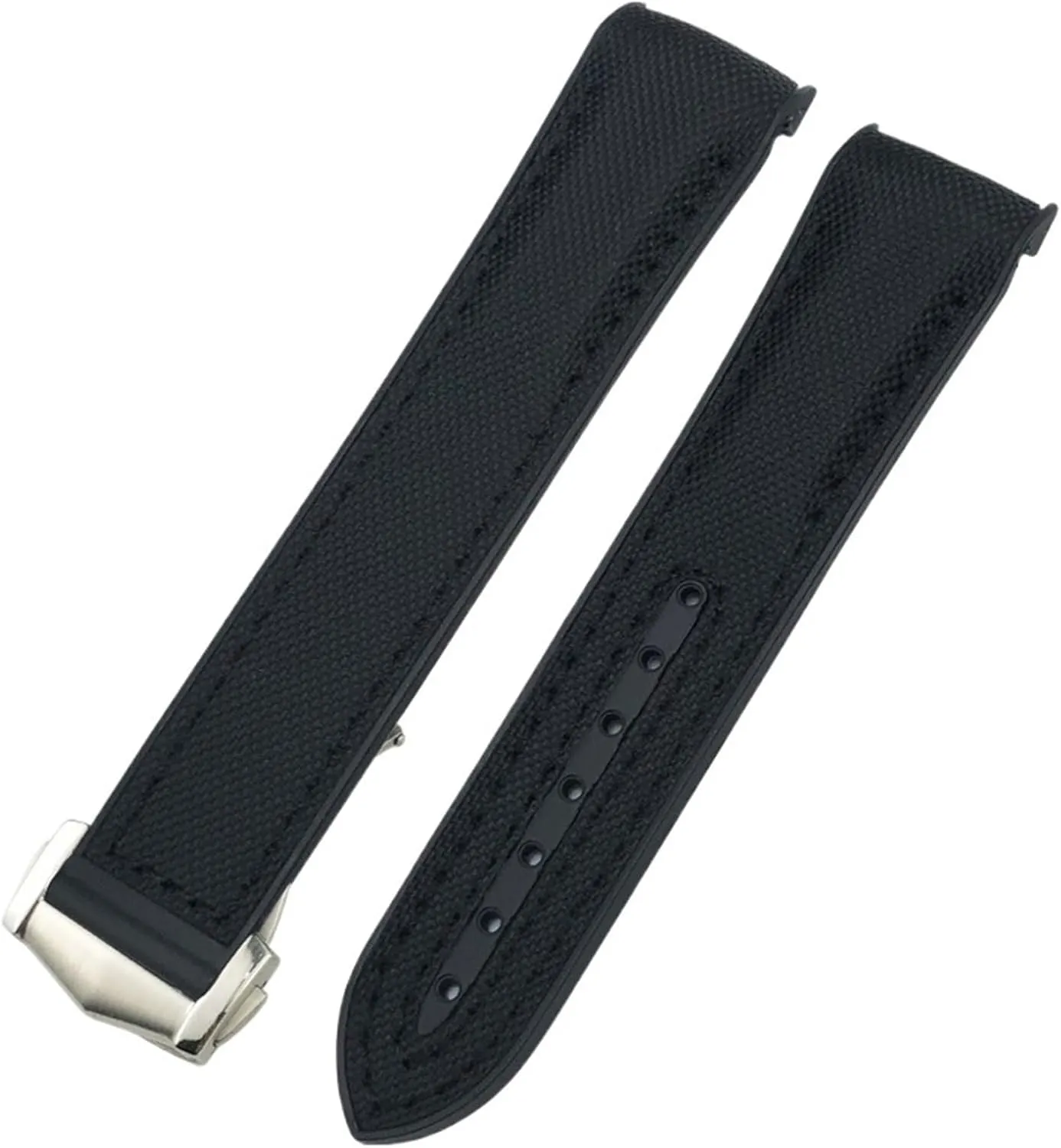 High Density Nylon Rubber Watchband pleistocene front 19mm 20mm For Omega Seamaster 300 Planet Ocean AT150 Watch Strap 21mm 22mm Curved End Blue Red Fabric 