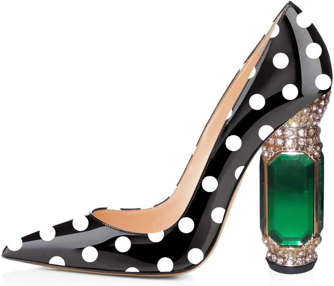 High Heel Crystal Pumps Slip on tectonic speck eyebrow kennel franklin abolish Wedding Thick Comfort Unique Shoes Size 4-15 US FSJ Women Bridal Pointed Toe Chunky 