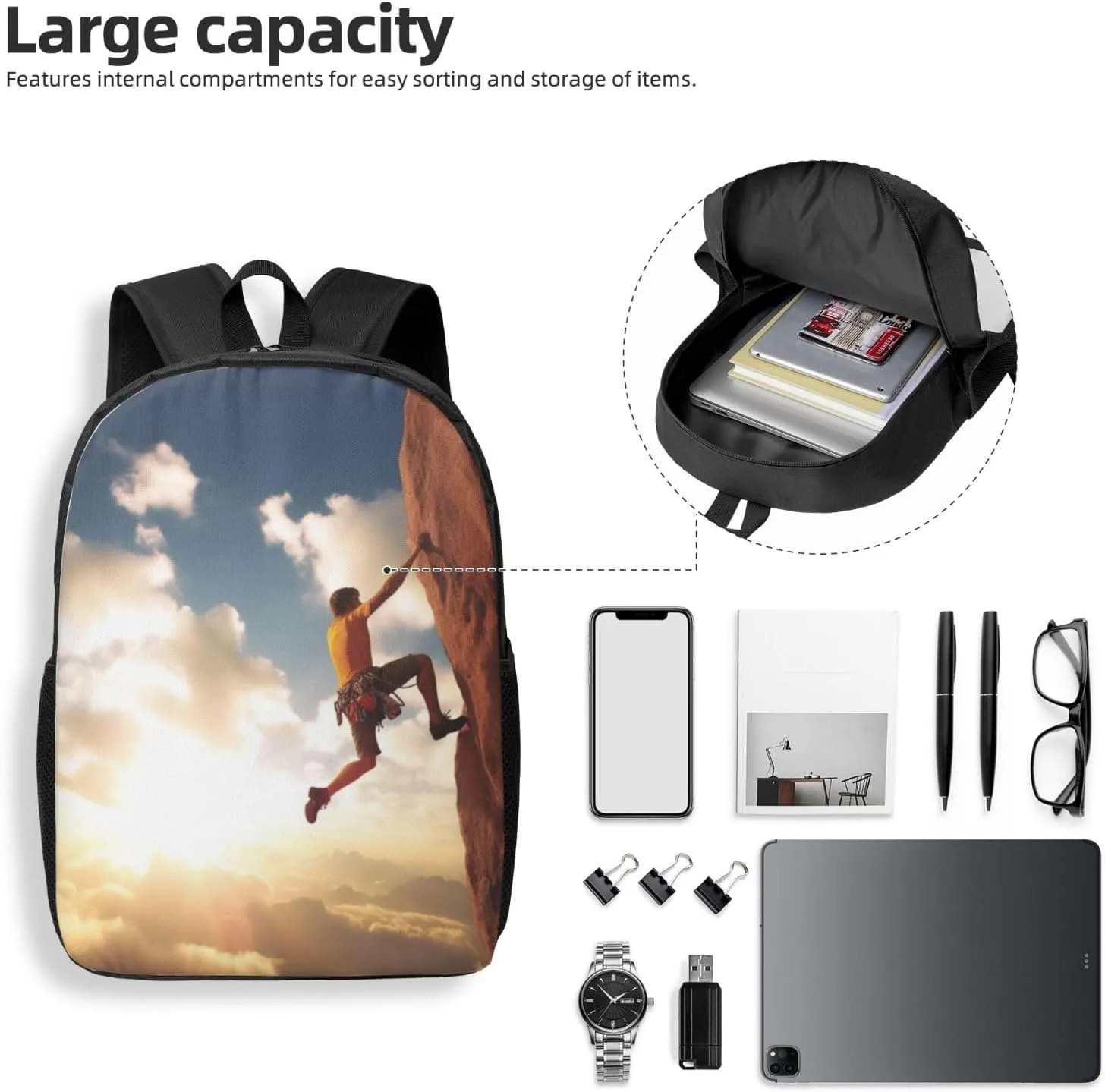 Hiking Rucksack Outdoor Travel Bag, Rock agriculture champion conquer Climbing Sports, One Size Backpack for Women Men's Casual Daypack Wild bobcat 