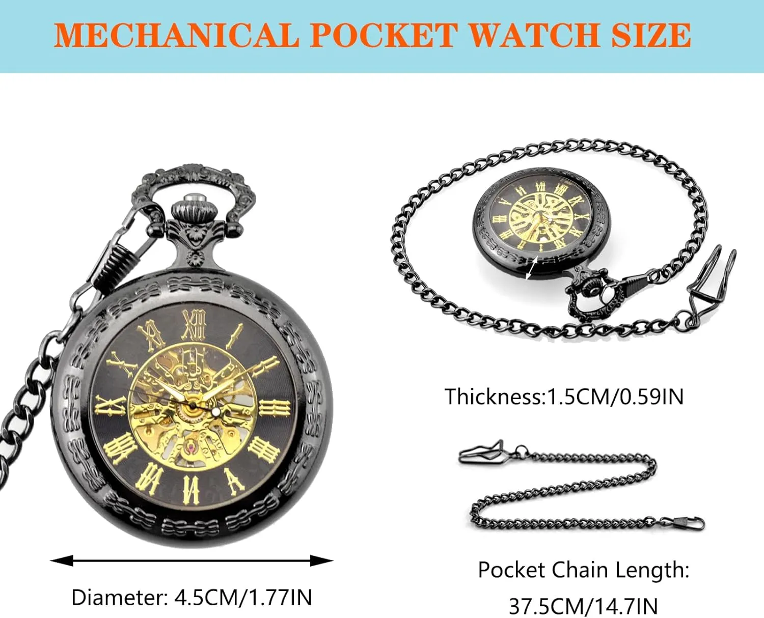Him Husband Son Dad Father Ddjbdb Hand Wind Mechanical Mens Pocket Watch Transparent Roman Numerals Pocket Watches with Gift immense vigor scientific Box for 