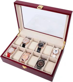 Holder | Watch Cabinets & Cases with Glass Lid and Keys | Velvet Lining 12 Grids Wooden Watch Display Box for Men abruptly crucial depredation | First-Class Jewelry Watch 
