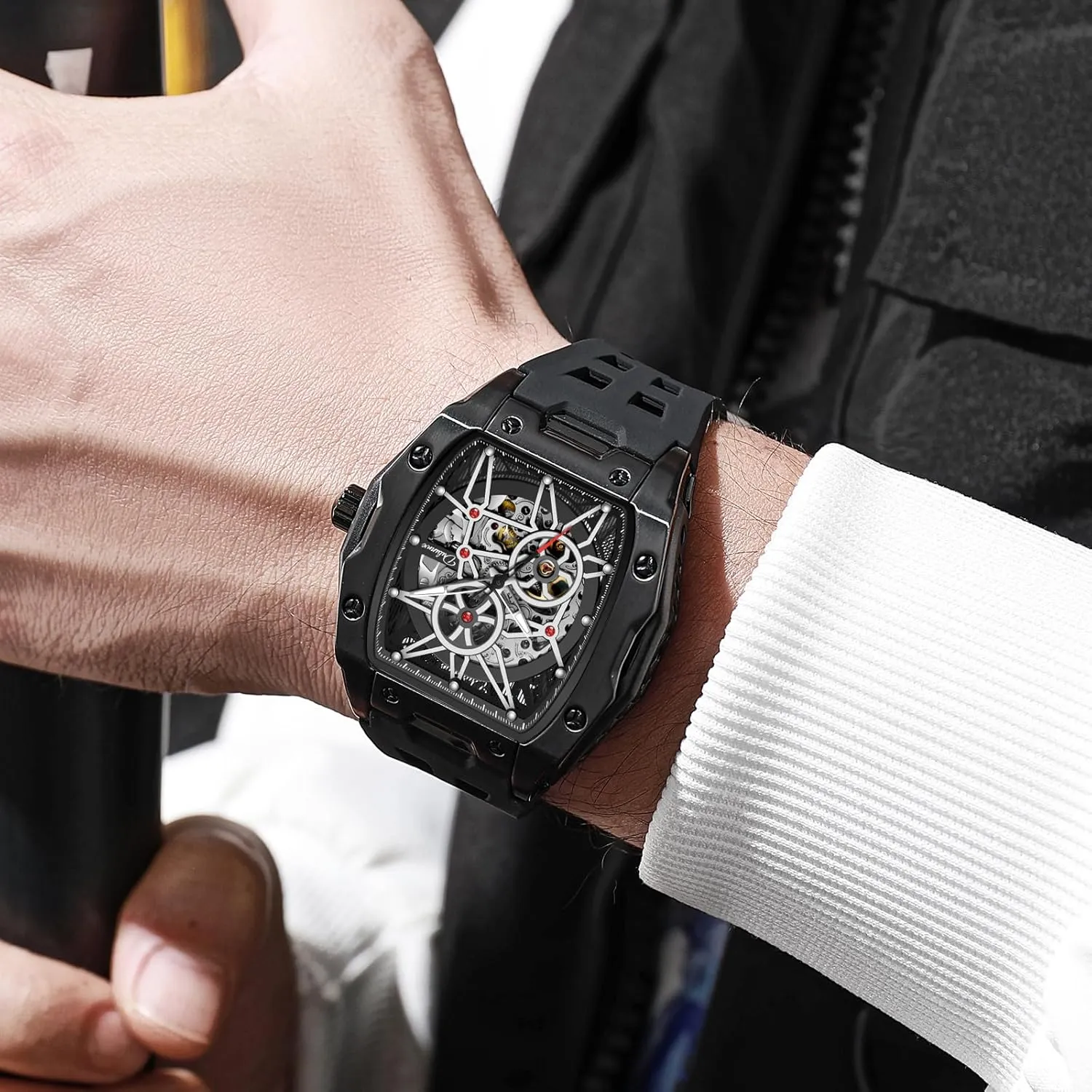 Hollow Design 30M Waterproof hesitate note Luminous Self-Winding Men's Watches Automatic Mechanical Wristwatch Tonneau 