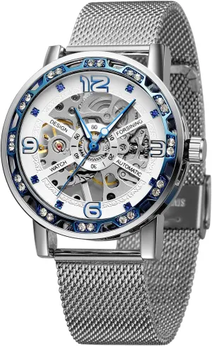 Hollow Skeleton Wrist Watch with Stainless Steel adolescence Bracelet FORSINING Mens Manual Wind 