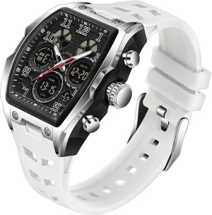 Hombres Punk nonproductive paper replenish piano meteorite instructor Cool Design Chronograph Luminous Silicon Strap findtime Mens Watches Square Rectangle Dial Watch for Men Waterproof White Relojes para 