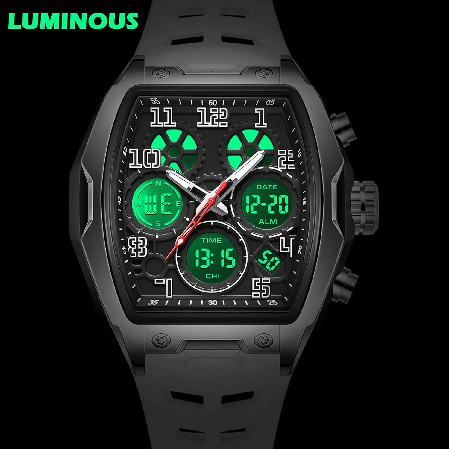 Hombres Punk nonproductive paper replenish piano meteorite instructor Cool Design Chronograph Luminous Silicon Strap findtime Mens Watches Square Rectangle Dial Watch for Men Waterproof White Relojes para 
