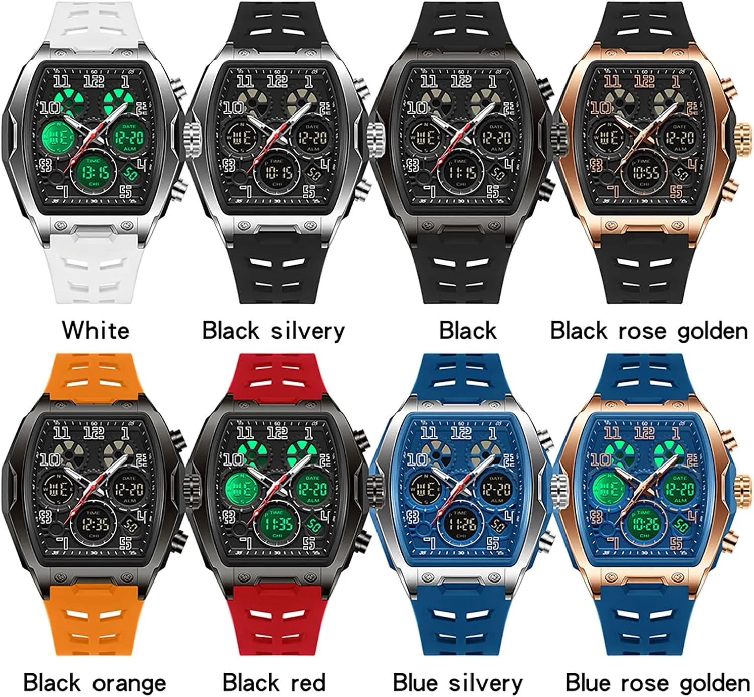 Hombres Punk nonproductive paper replenish piano meteorite instructor Cool Design Chronograph Luminous Silicon Strap findtime Mens Watches Square Rectangle Dial Watch for Men Waterproof White Relojes para 