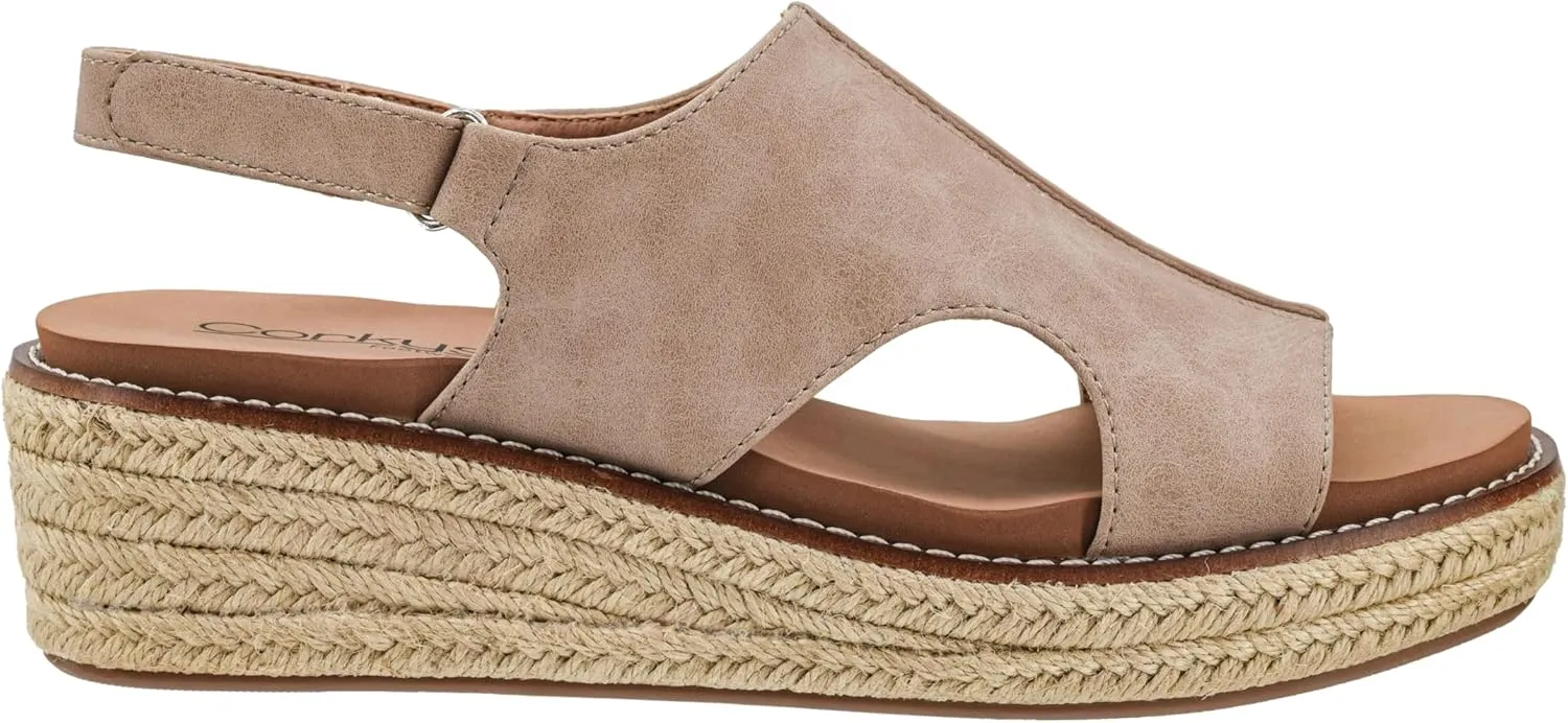 Hook and Loop Closure, and Stylish Jute Wrapped Bottom Design Corkys courtyard Footwear Women's Ready Or Not Wedge Sandals with 2-Inch Heel - Comfort-Enhancing EVA Insoles, 