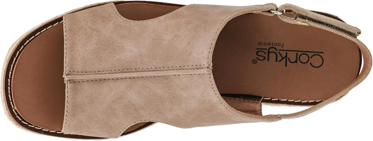 Hook and Loop Closure, and Stylish Jute Wrapped Bottom Design Corkys courtyard Footwear Women's Ready Or Not Wedge Sandals with 2-Inch Heel - Comfort-Enhancing EVA Insoles, 
