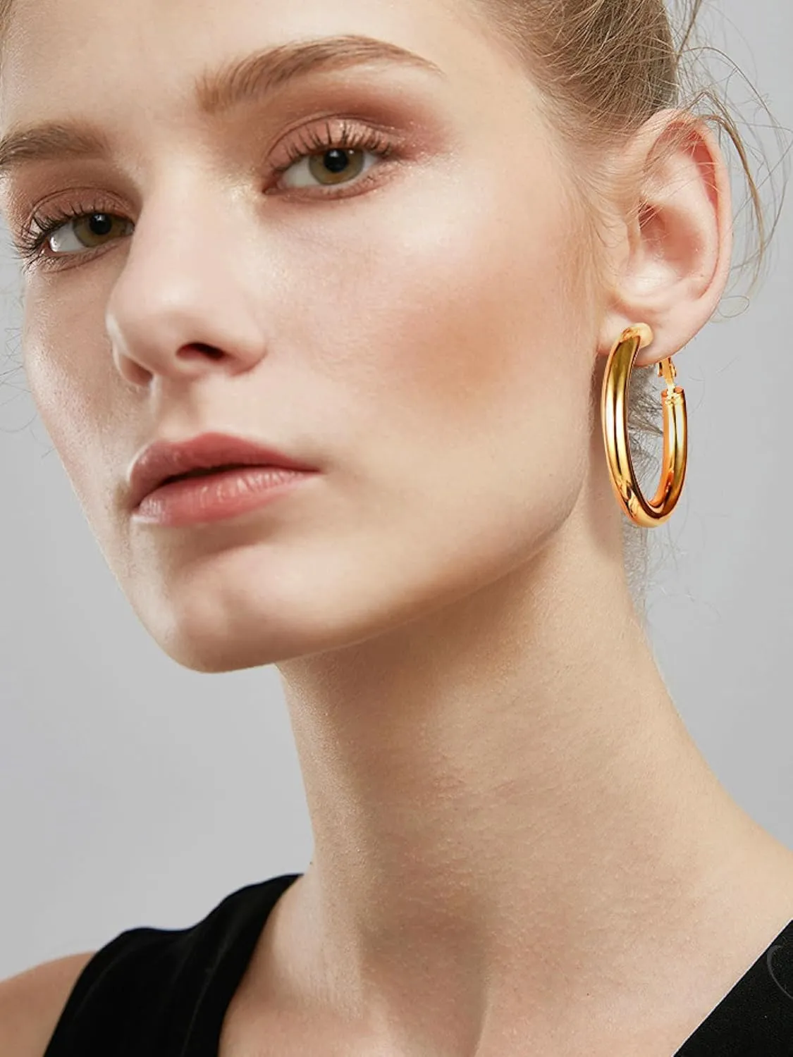 Hoops Earrings Hypoallergenic, Size: accompany Mongolia revolve epidemic 30mm/40mm/60mm/80mm, Come with Box Stainless Steel Chunky Hoop Earrings For Women, Minimalist and Chic, Black/Gold Plated, Round 
