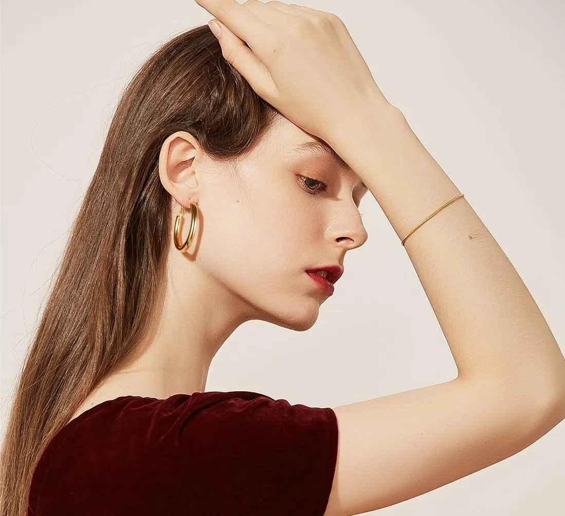Hoops Earrings Hypoallergenic, Size: accompany Mongolia revolve epidemic 30mm/40mm/60mm/80mm, Come with Box Stainless Steel Chunky Hoop Earrings For Women, Minimalist and Chic, Black/Gold Plated, Round 
