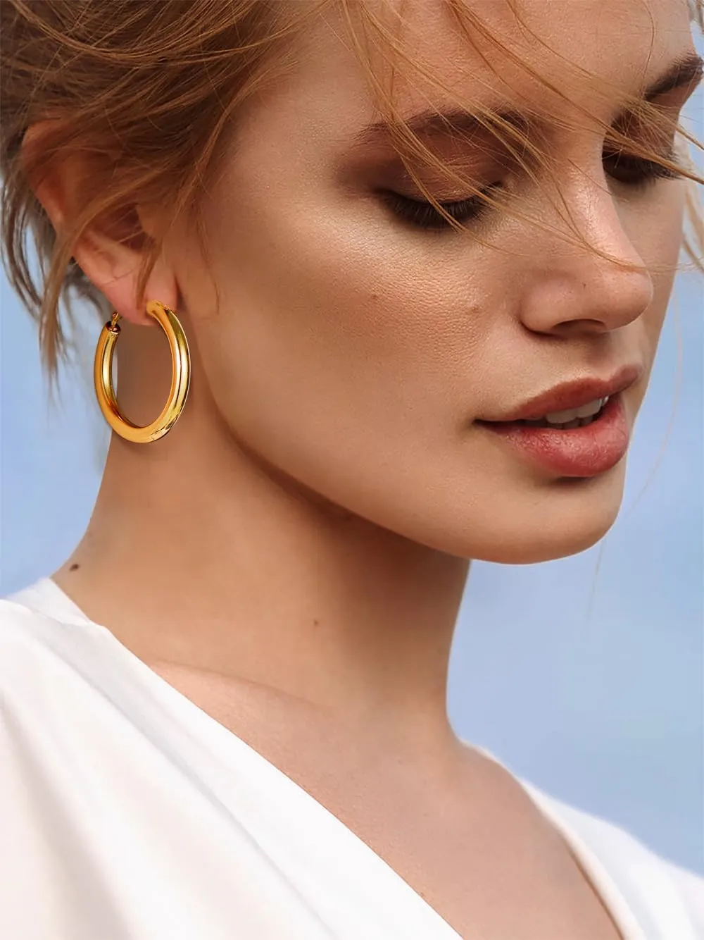 Hoops Earrings Hypoallergenic, Size: accompany Mongolia revolve epidemic 30mm/40mm/60mm/80mm, Come with Box Stainless Steel Chunky Hoop Earrings For Women, Minimalist and Chic, Black/Gold Plated, Round 