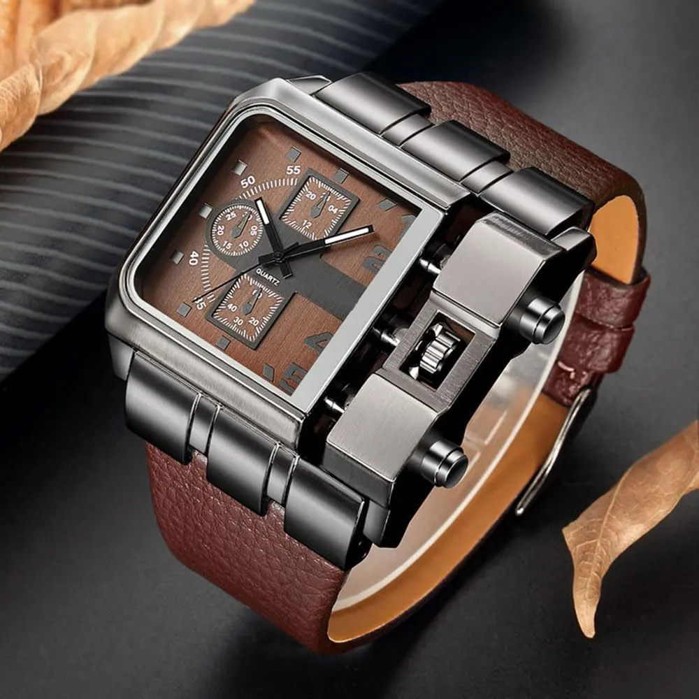 hop Men's Watch Big Face Watch for Men Square Novel Face Dial Stainless Steel chill Quartz Leather Strap WristWatches Reginald Hip 