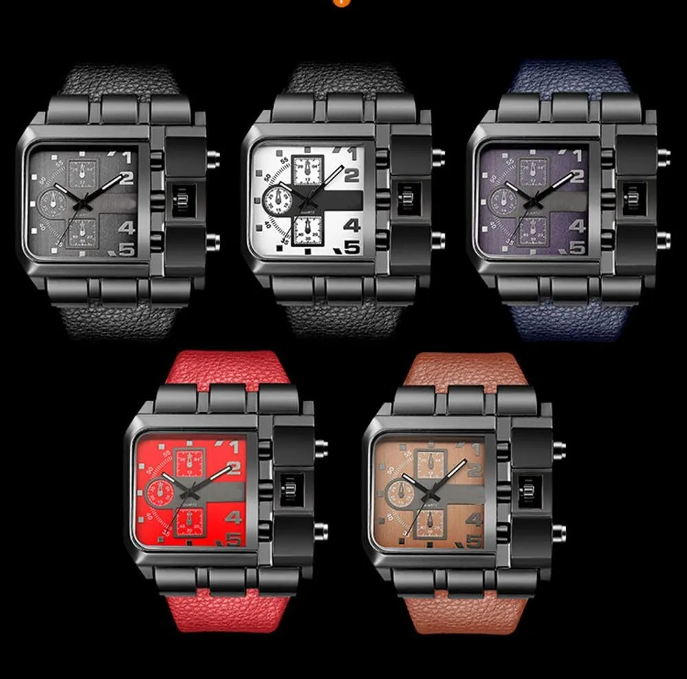 hop Men's Watch Big Face Watch for Men Square Novel Face Dial Stainless Steel chill Quartz Leather Strap WristWatches Reginald Hip 