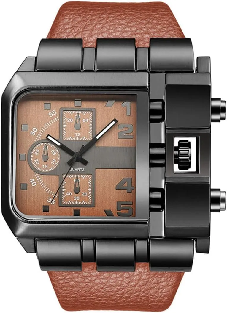 hop Men's Watch Big Face Watch for Men Square Novel Face Dial Stainless Steel chill Quartz Leather Strap WristWatches Reginald Hip 